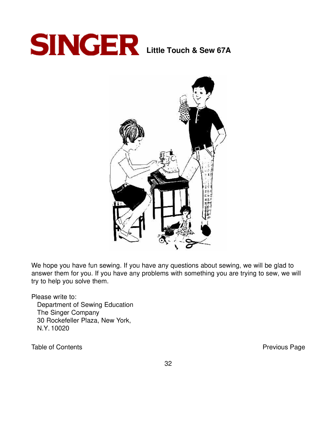 Singer instruction manual Little Touch & Sew 67A 