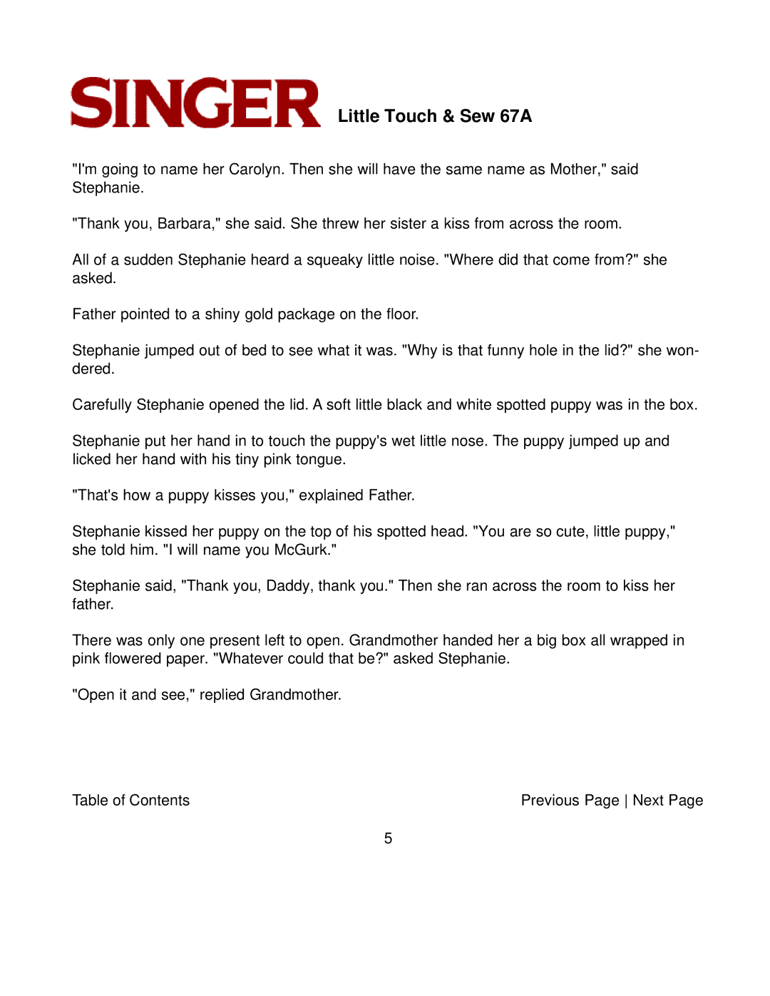 Singer instruction manual Little Touch & Sew 67A 