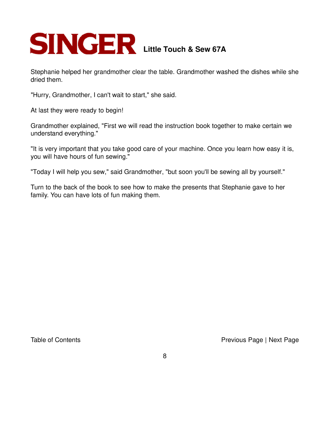 Singer instruction manual Little Touch & Sew 67A 