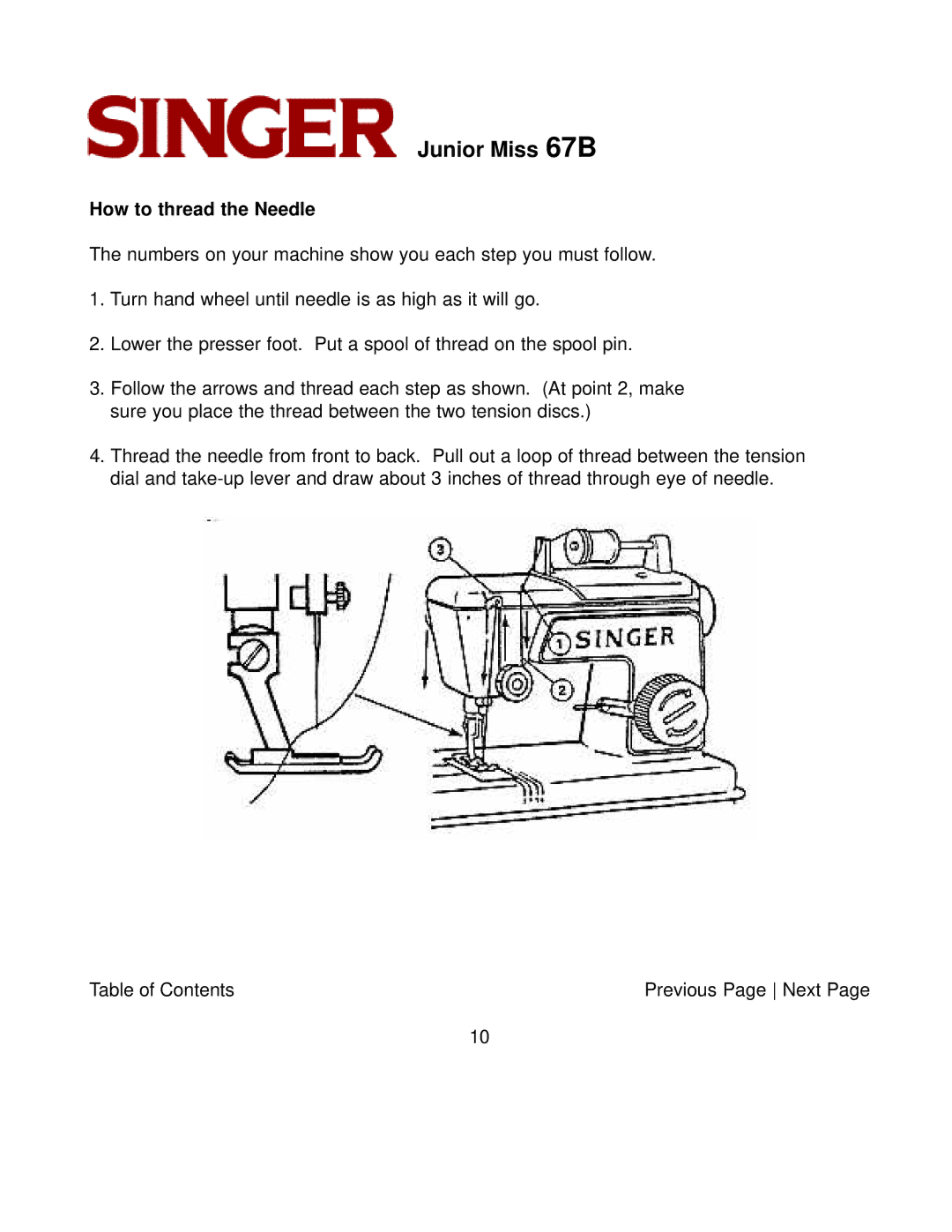 Singer 67B manual How to thread the Needle 