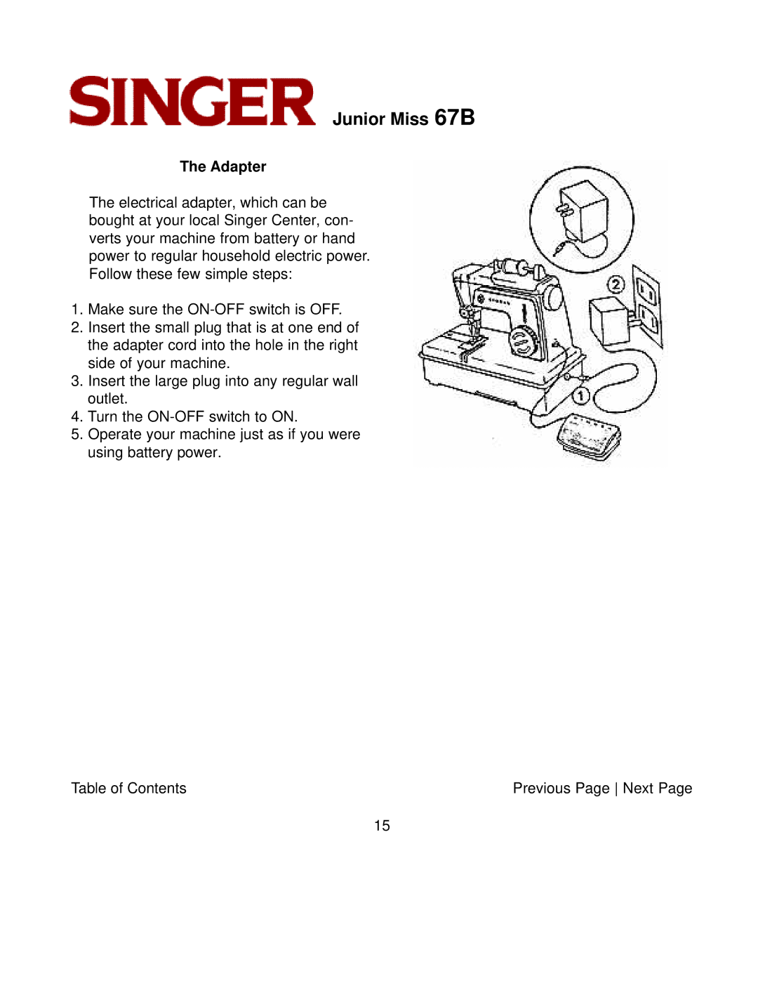 Singer 67B manual Adapter 