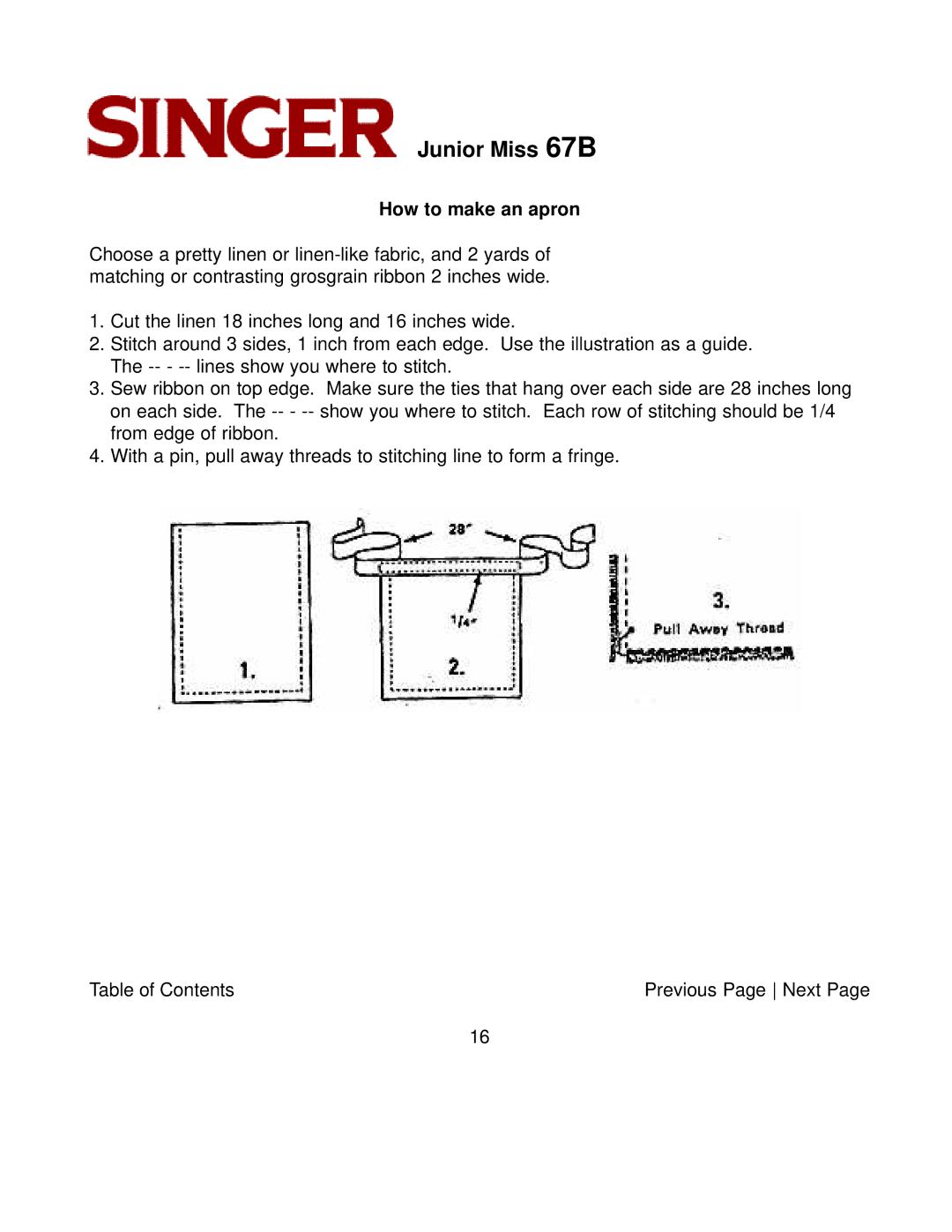 Singer 67B manual How to make an apron 