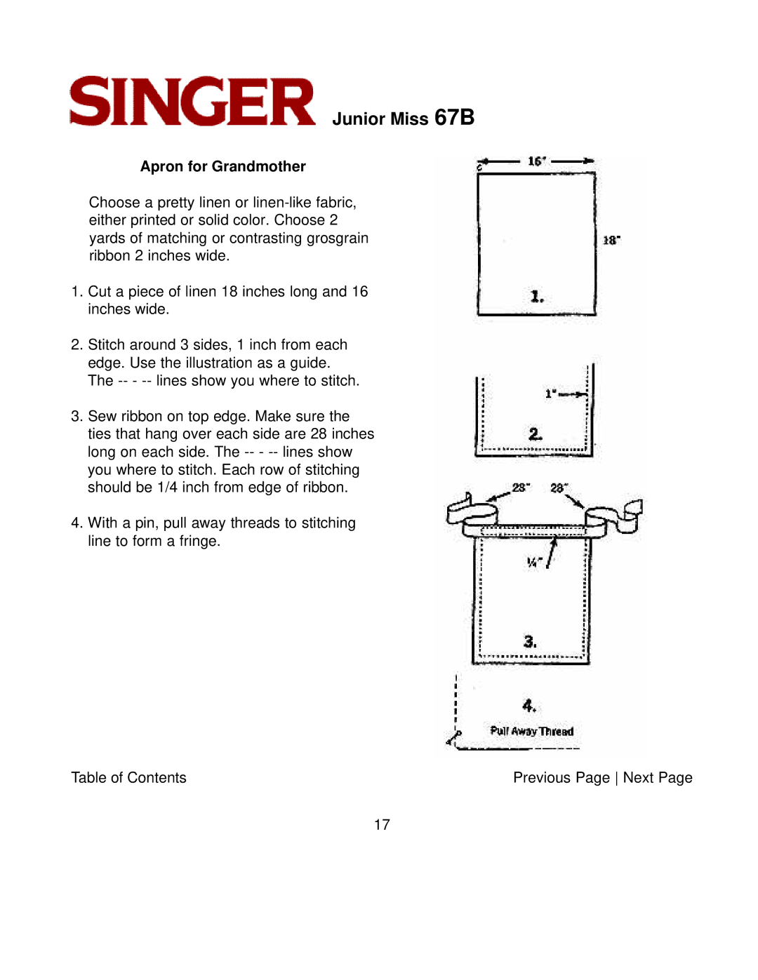 Singer 67B manual Apron for Grandmother 