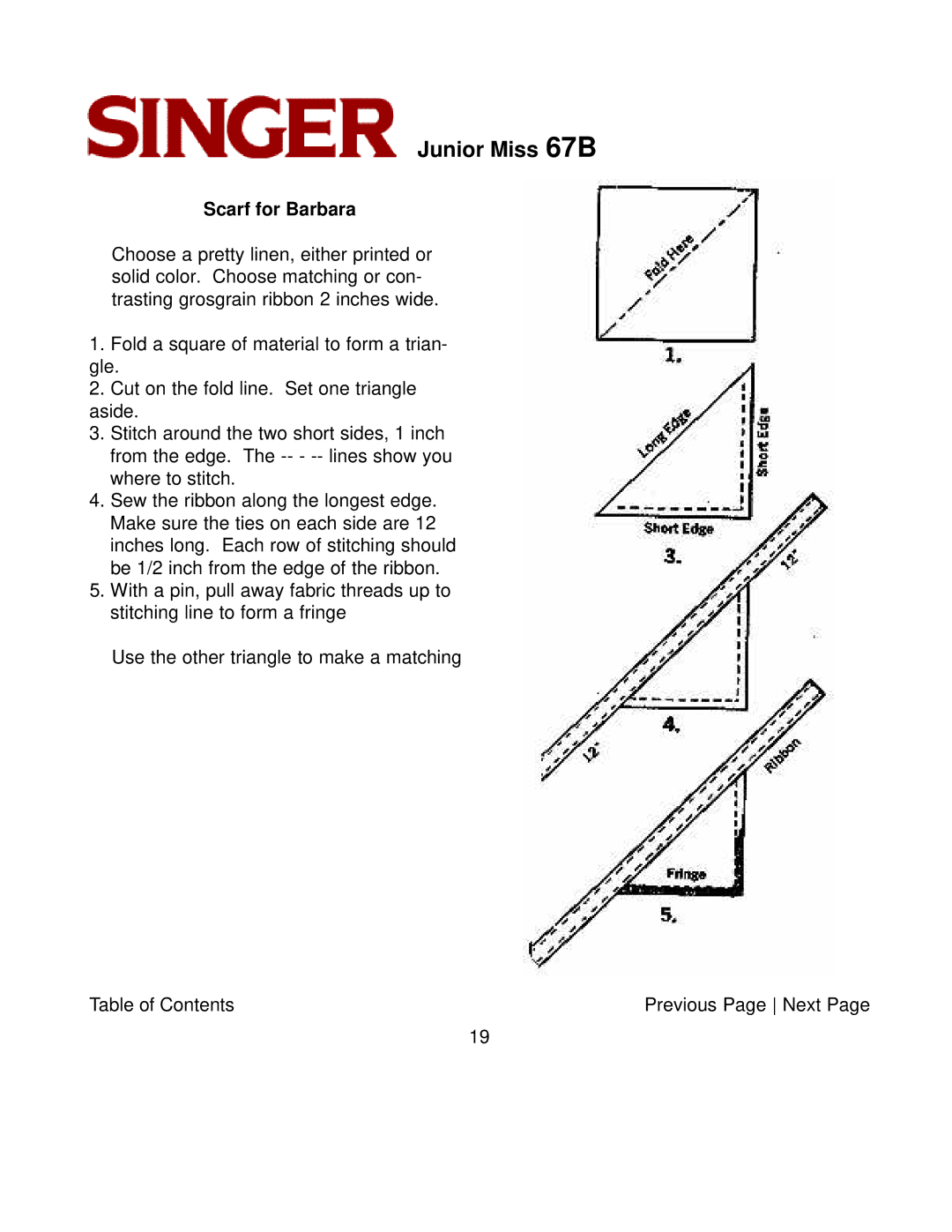 Singer 67B manual Scarf for Barbara 