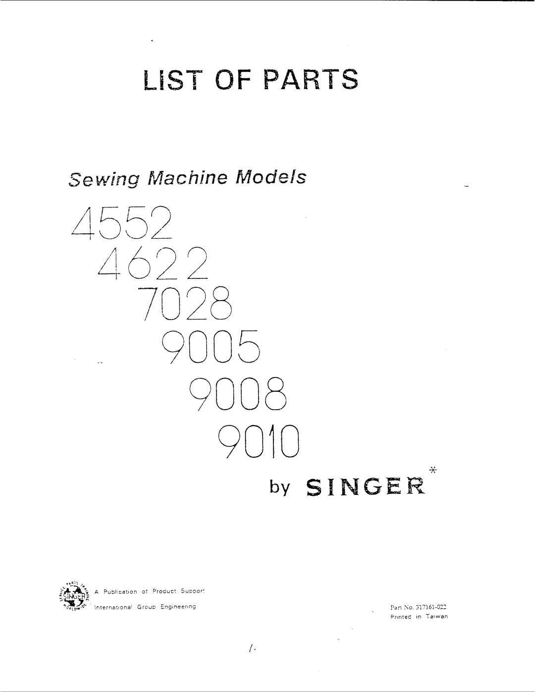 Singer 4622, 7028, 4552, 9005, 9008, 9010 manual 