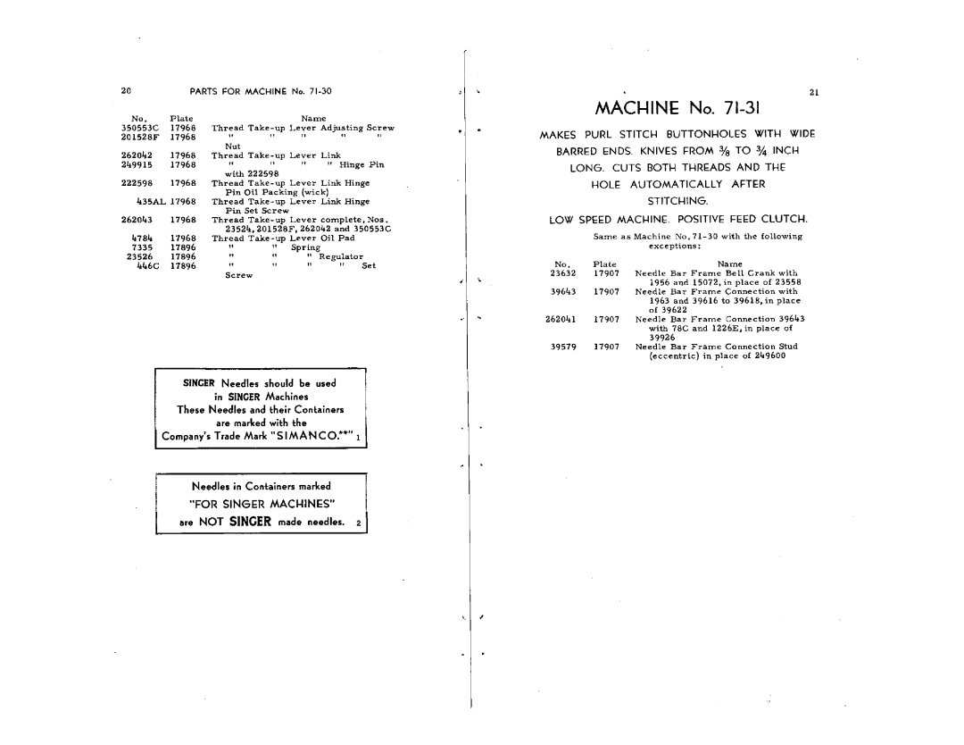 Singer 71-30, 71-31 manual 