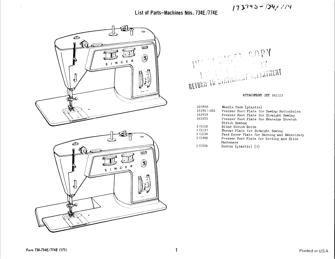 Singer 734E, 774E manual 