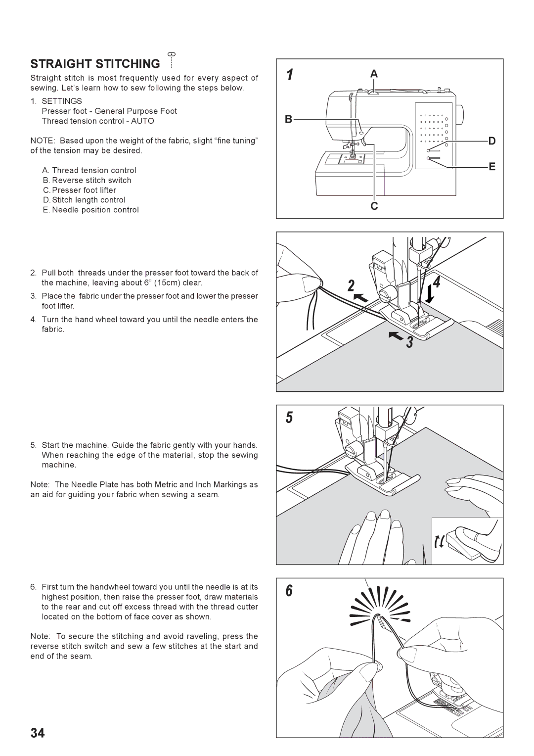 Singer 7442 instruction manual Straight Stitching, Settings 