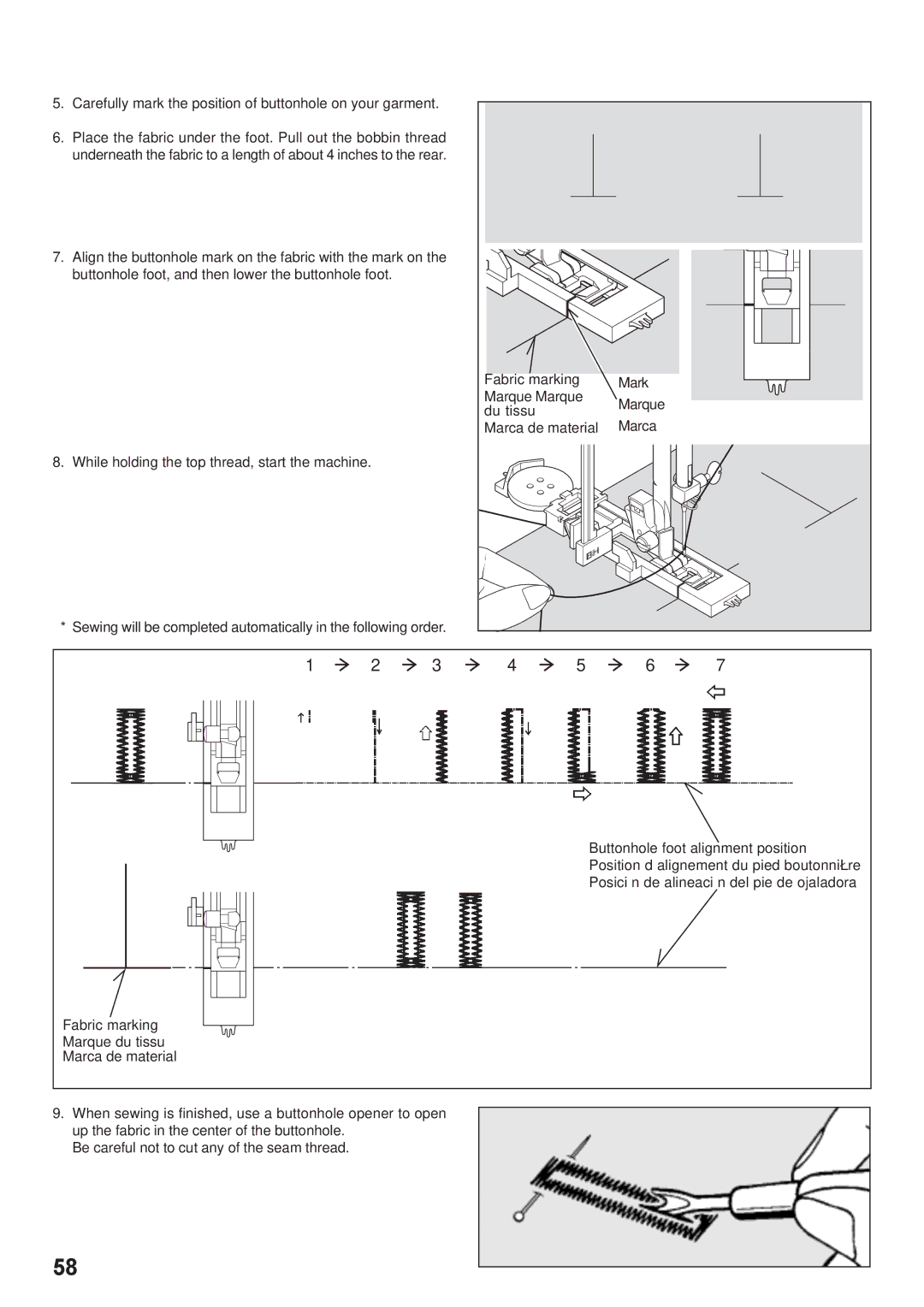 Singer 7442 instruction manual Du tissu 