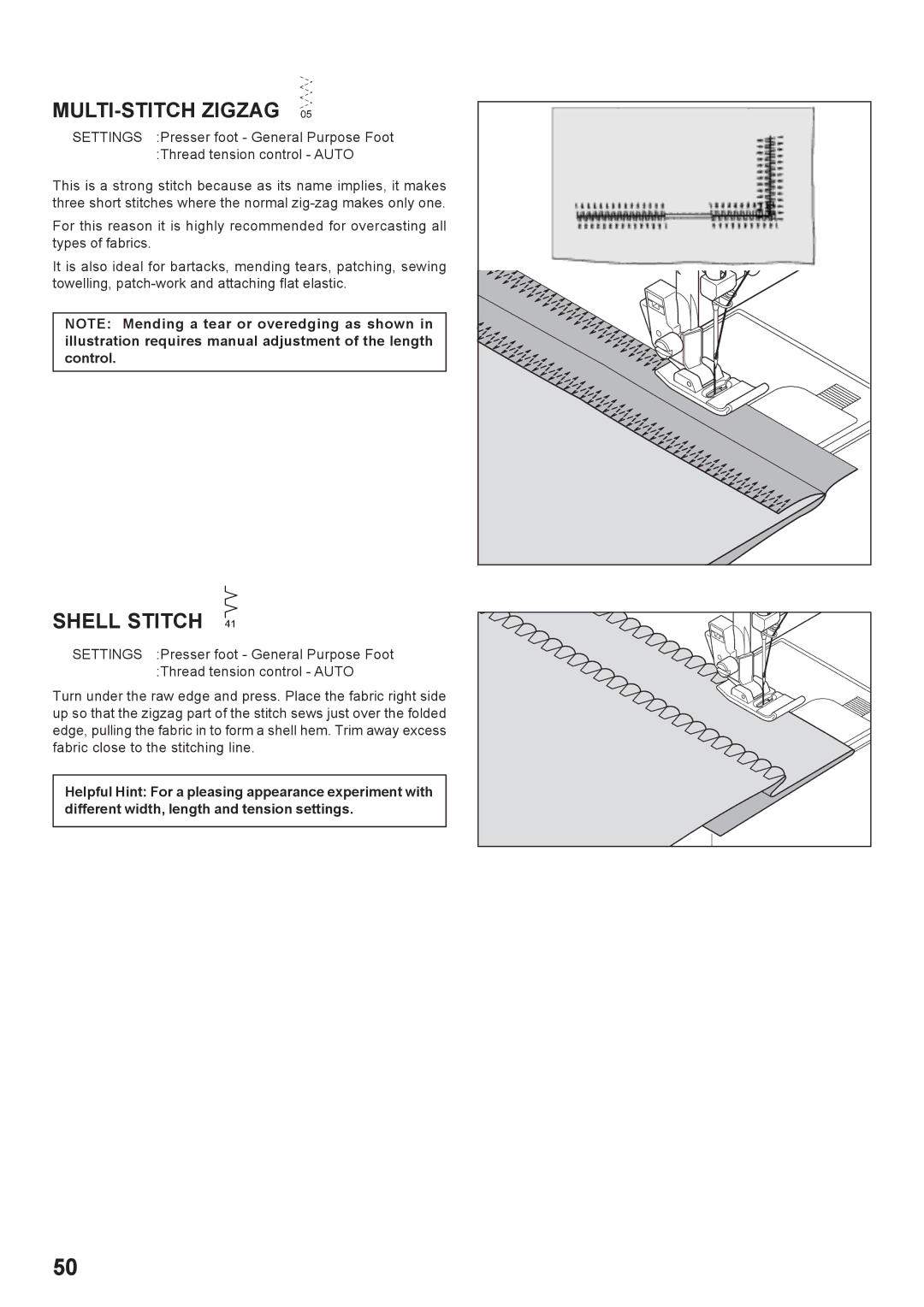 Singer 7466 instruction manual MULTI-STITCH Zigzag, Shell Stitch 