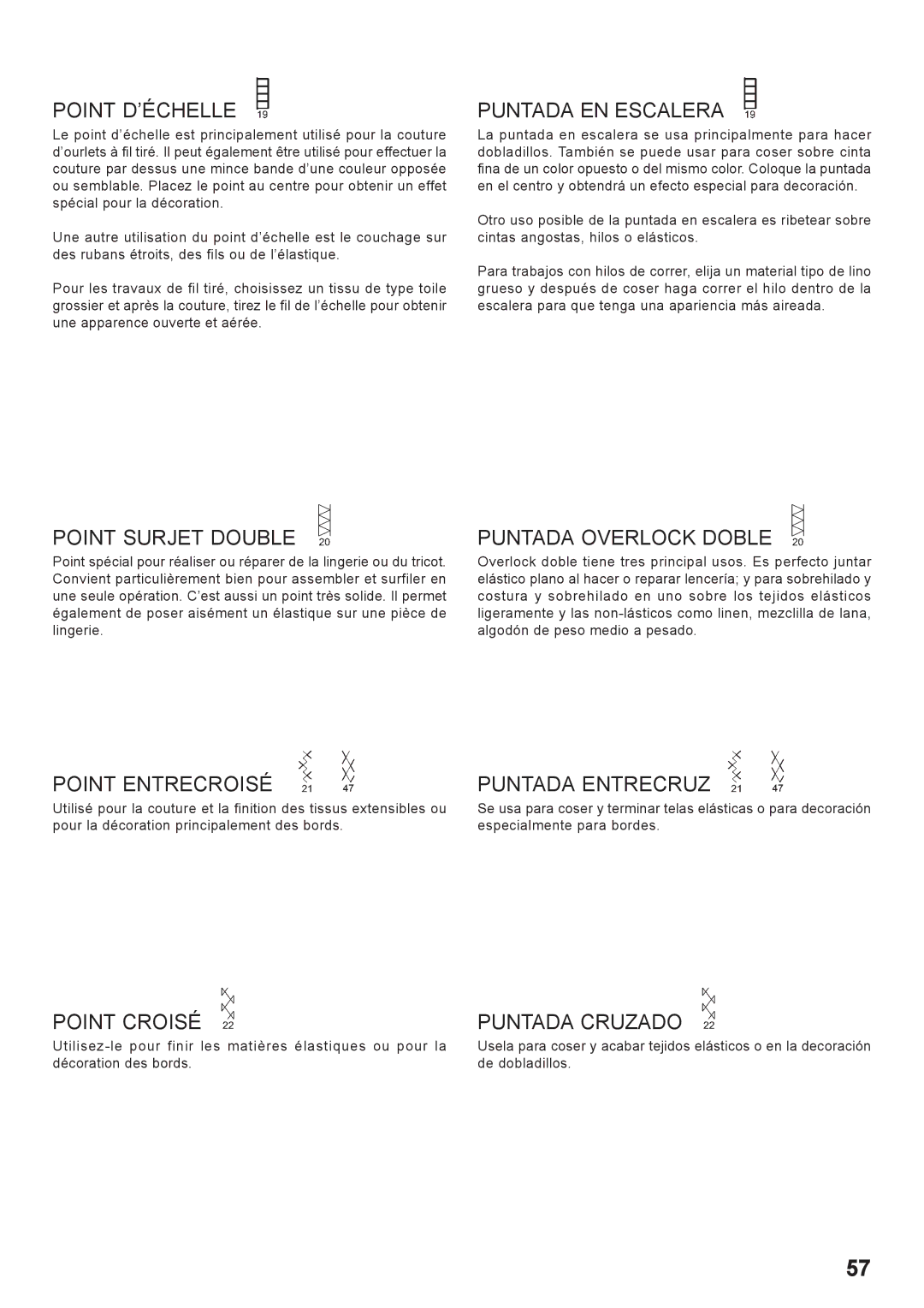 Singer 7466 Point D’ÉCHELLE, Puntada EN Escalera, Point Surjet Double, Point Entrecroisé, Point Croisé, Puntada Entrecruz 