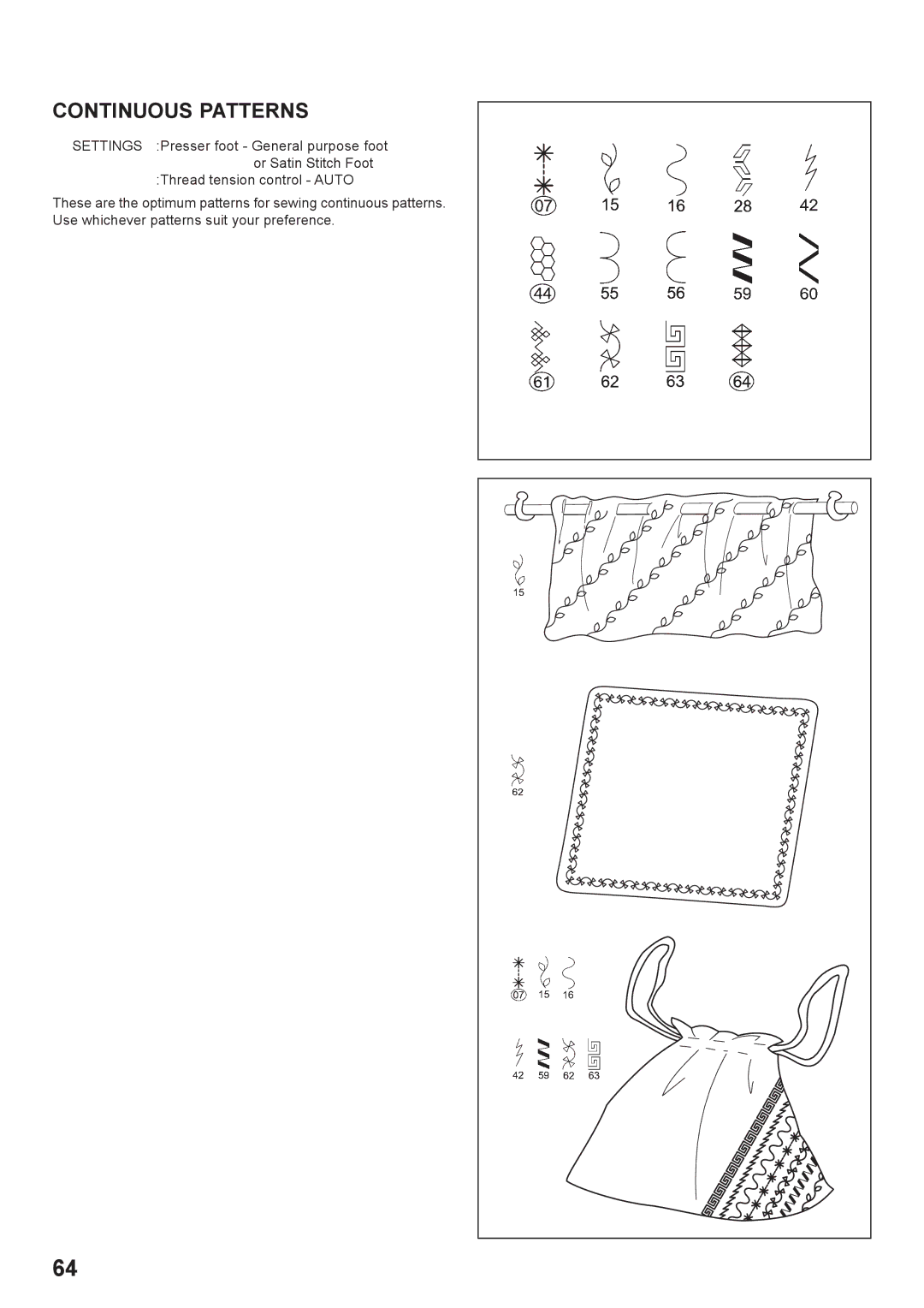 Singer 7466 instruction manual Continuous Patterns 