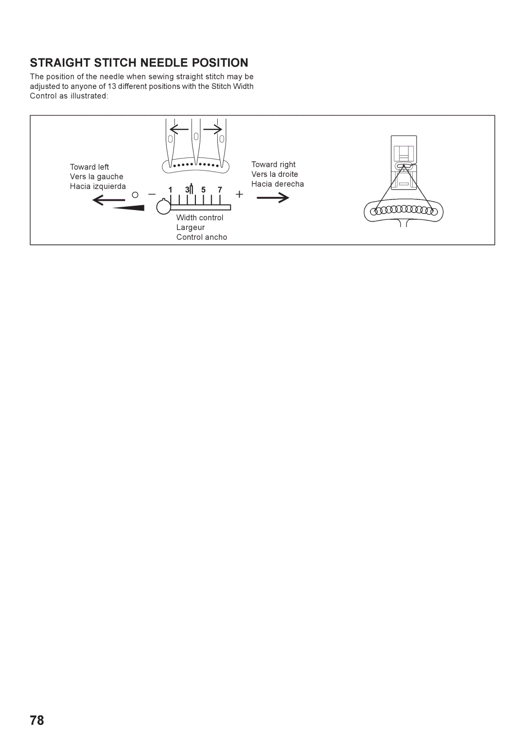 Singer 7466 instruction manual Straight Stitch Needle Position 