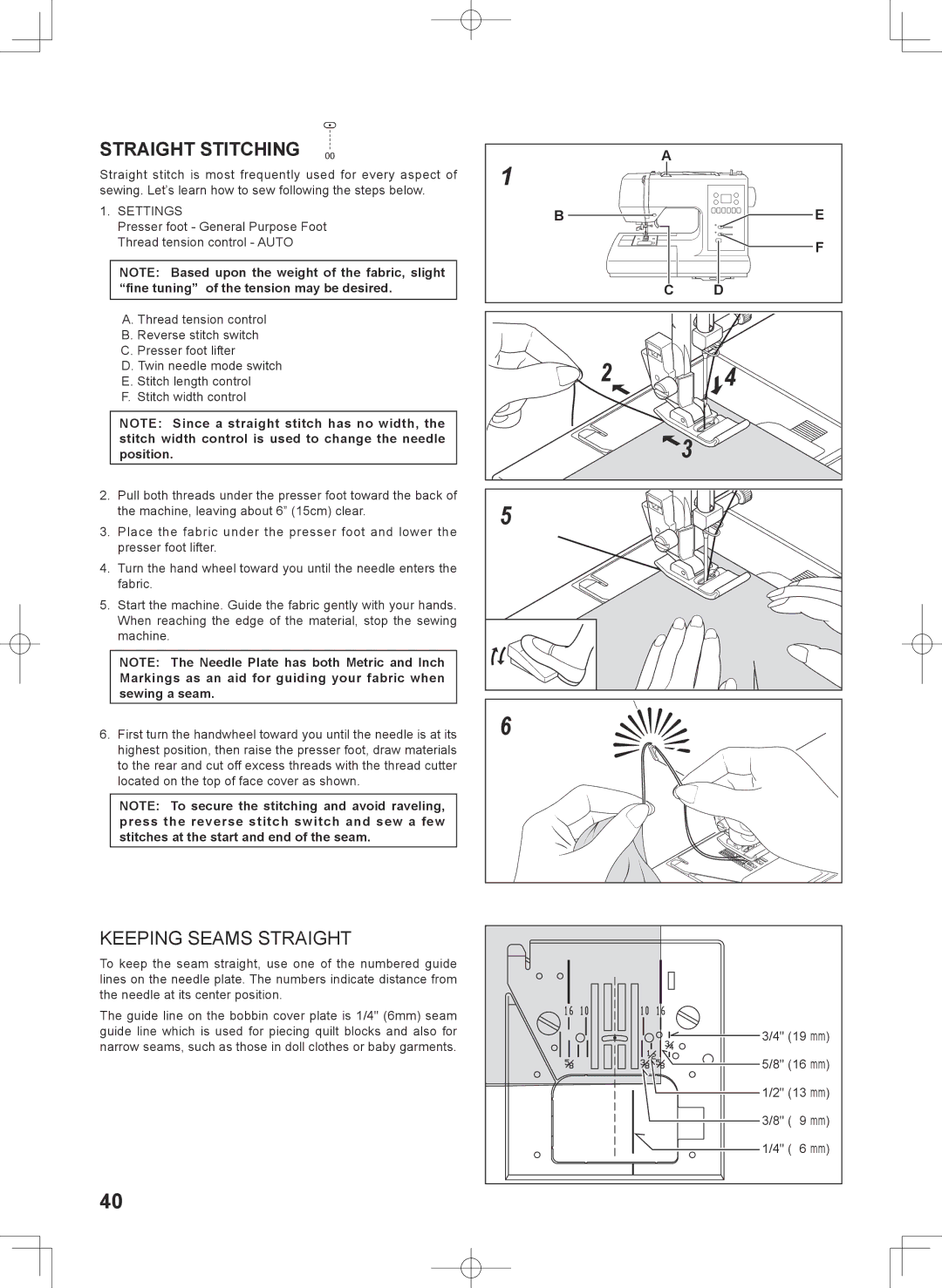 Singer 7467S instruction manual Straight Stitching, Keeping Seams Straight 