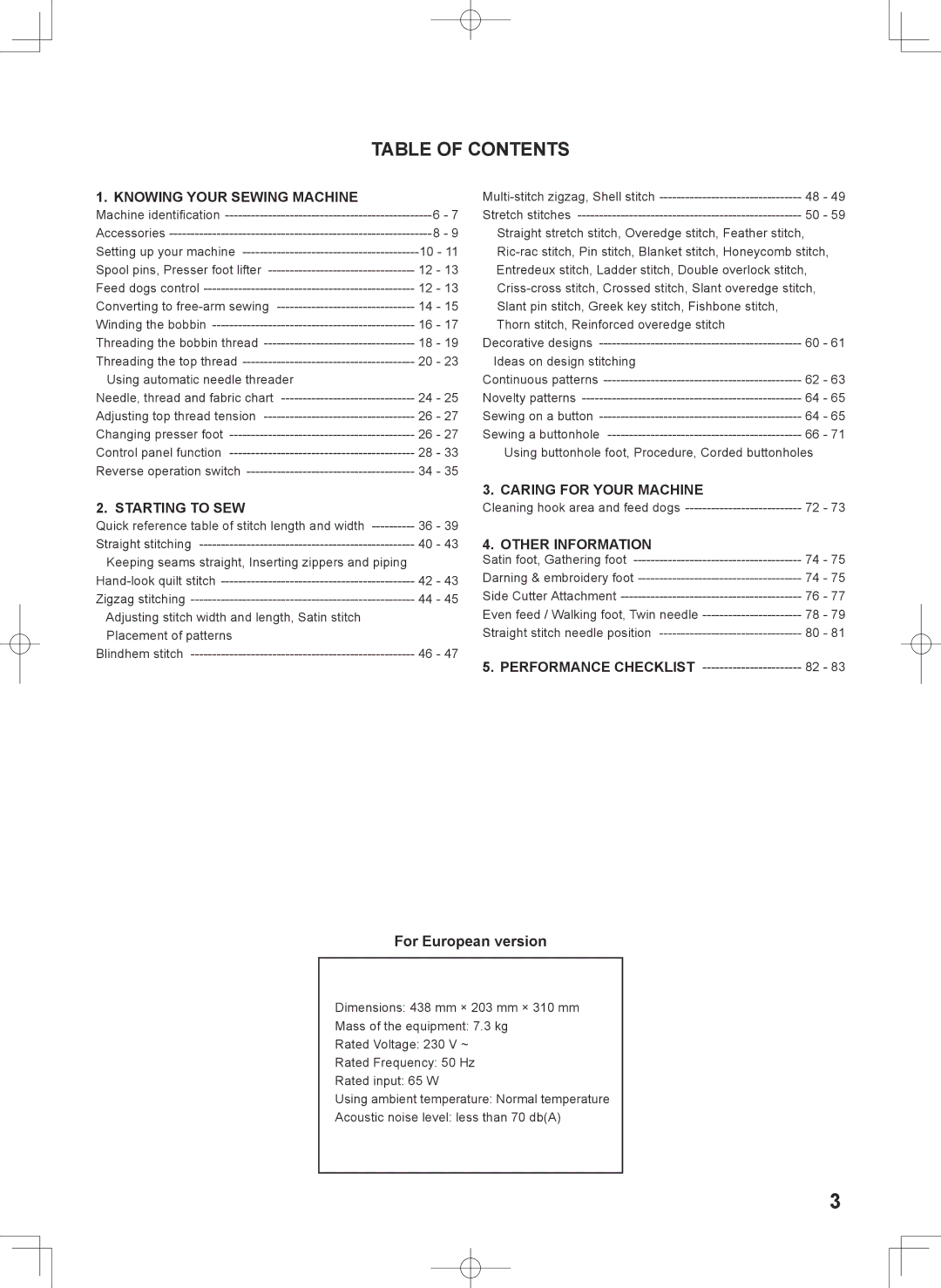 Singer 7467S instruction manual Table of Contents 