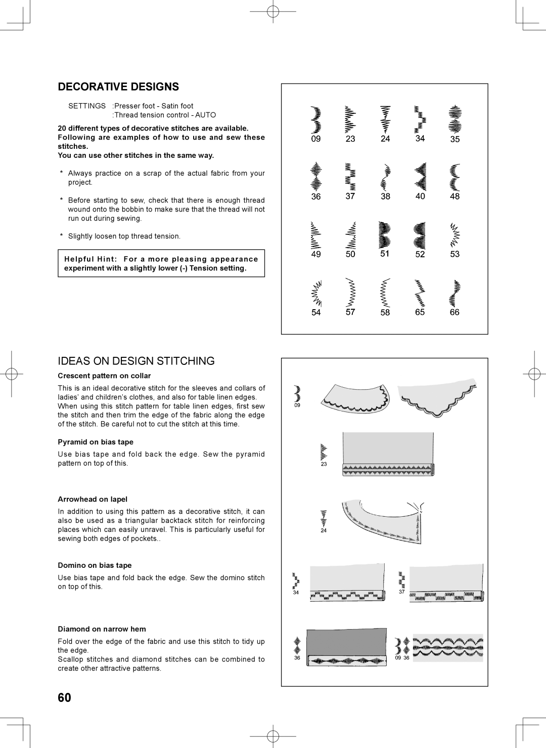 Singer 7467S instruction manual Decorative Designs, Ideas on Design Stitching 