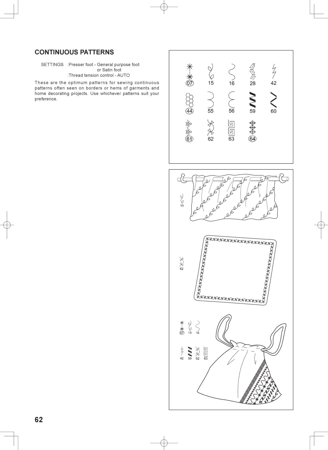 Singer 7467S instruction manual Continuous Patterns 