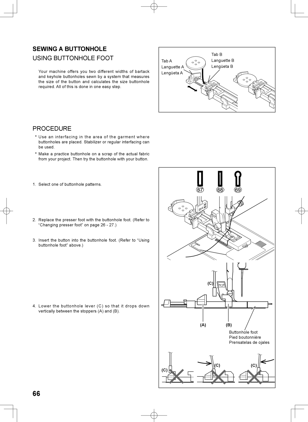 Singer 7467S instruction manual Sewing a Buttonhole, Using Buttonhole Foot, Procedure 