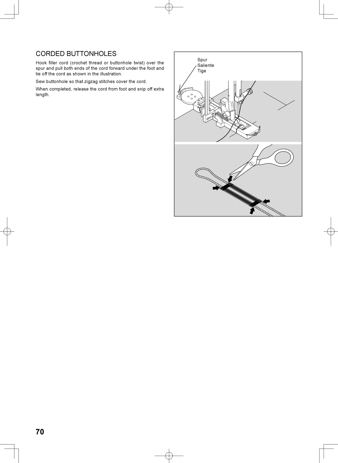 Singer 7467S instruction manual Corded Buttonholes 