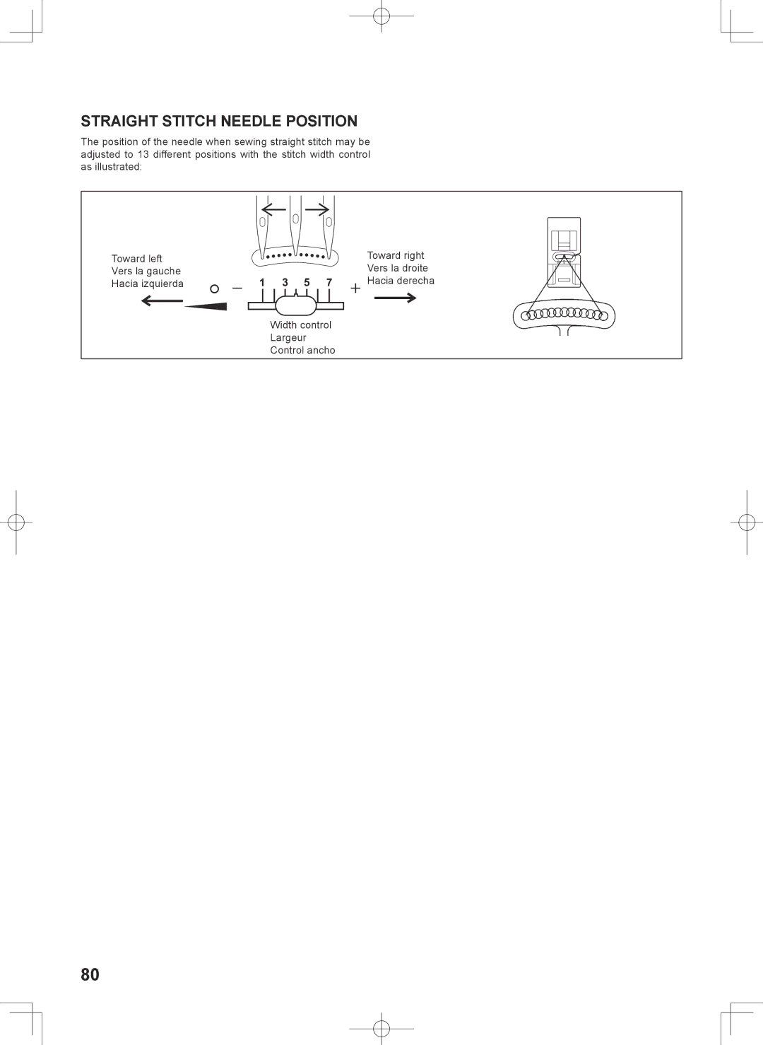 Singer 7467S instruction manual Straight Stitch Needle Position 