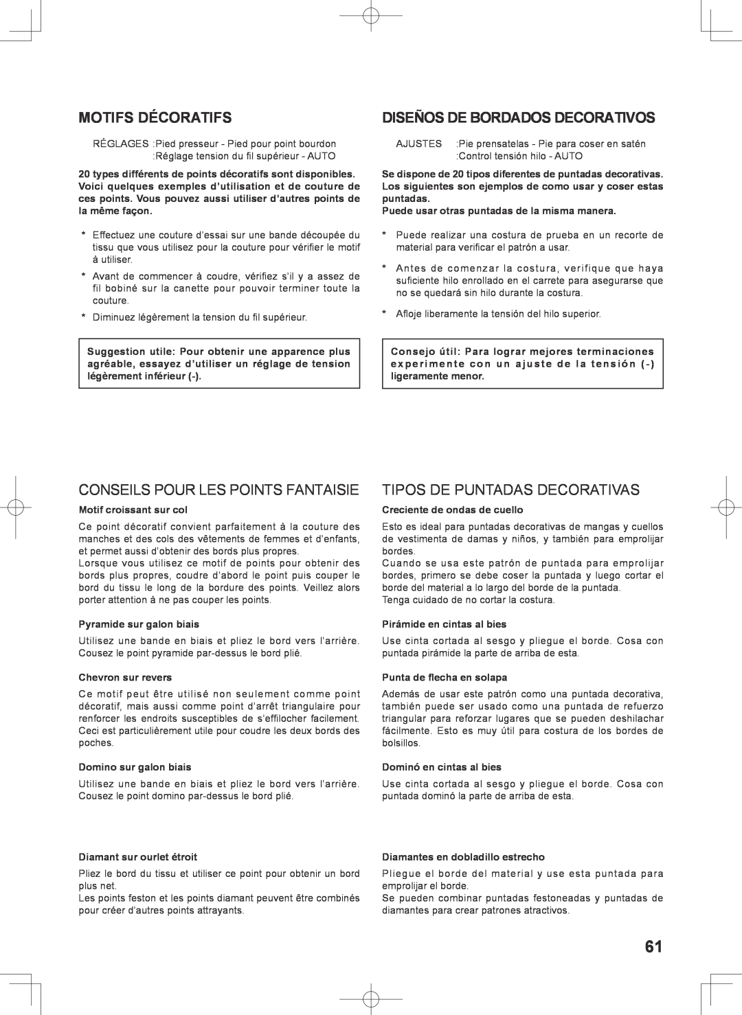 Singer 7467S instruction manual Motifs Décoratifs, Diseños De Bordados Decorativos, Conseils Pour Les Points Fantaisie 