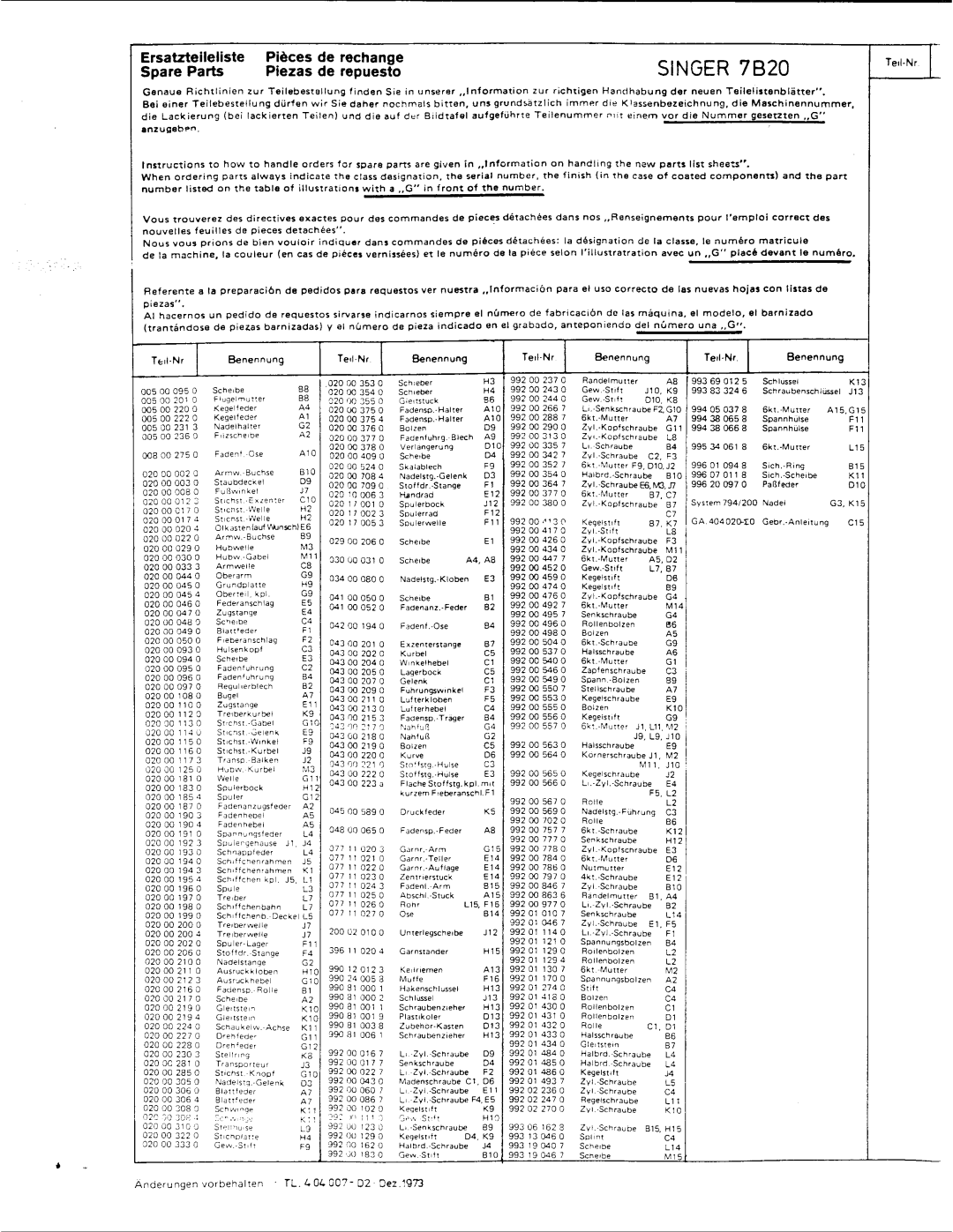 Singer 7B20 manual 