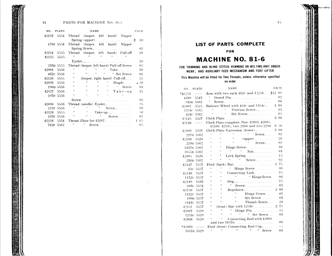 Singer 81-10 to 81-14, 81-1 to 81-6 manual 