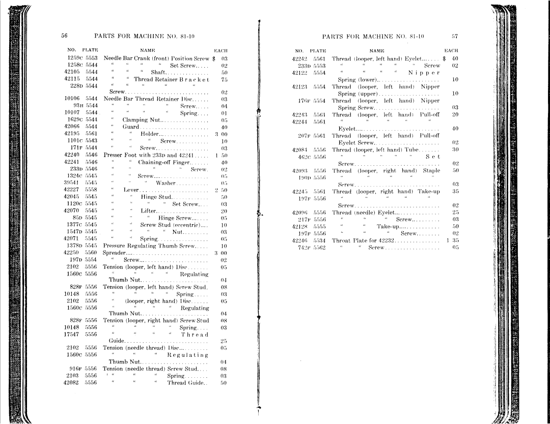 Singer 81-10 to 81-14, 81-1 to 81-6 manual 