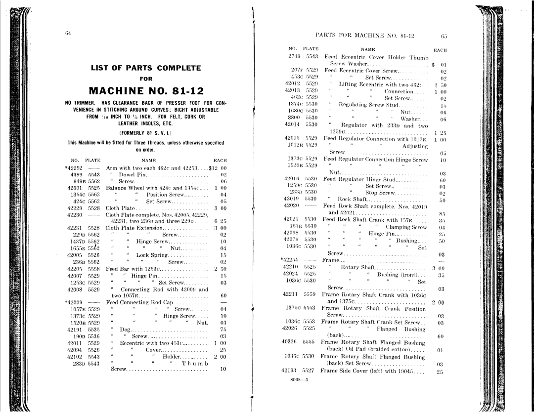 Singer 81-10 to 81-14, 81-1 to 81-6 manual 