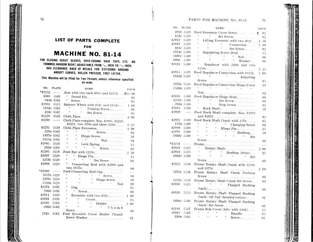 Singer 81-10 to 81-14, 81-1 to 81-6 manual 