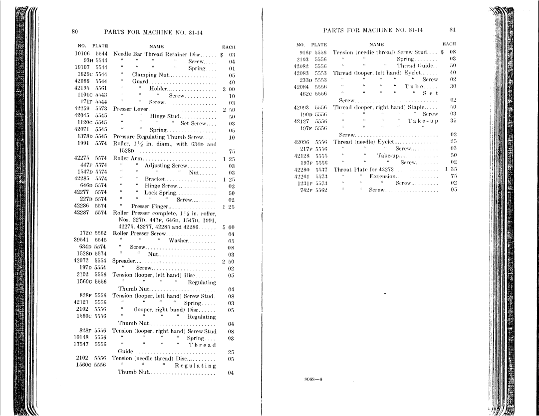 Singer 81-10 to 81-14, 81-1 to 81-6 manual 