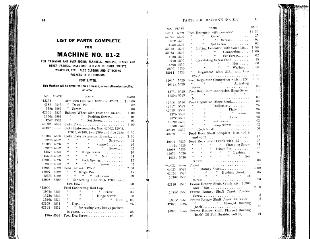 Singer 81-1 to 81-6, 81-10 to 81-14 manual 