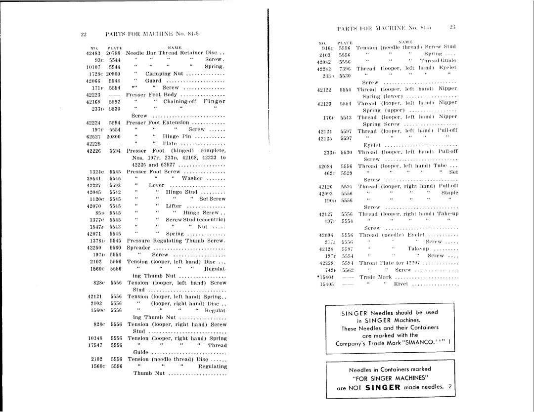 Singer 81-2, 81-13, 81-5 manual 