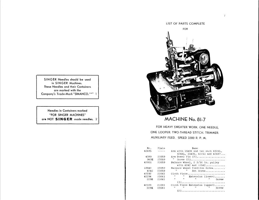 Singer 81-7, 81-11 manual 