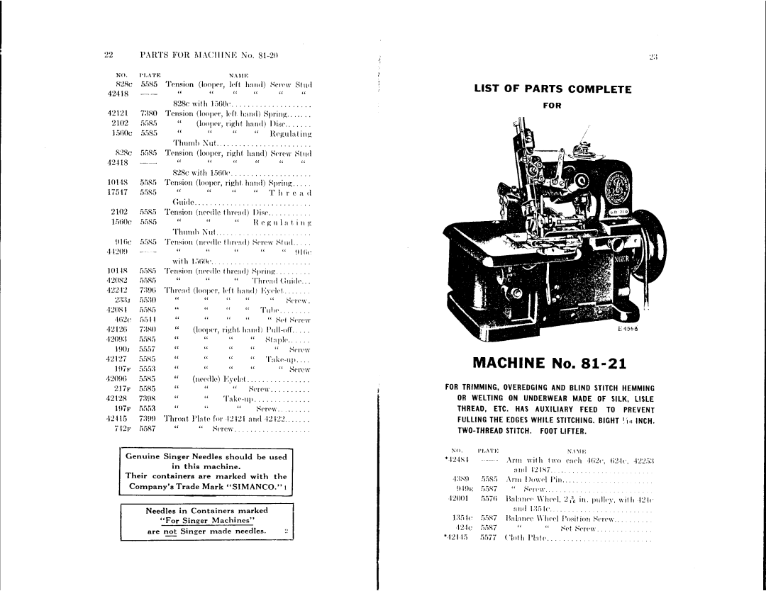 Singer 81-9, 81-21, 81-20 manual 