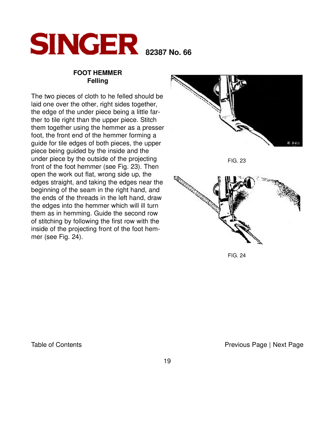 Singer 82387 instruction manual Felling 