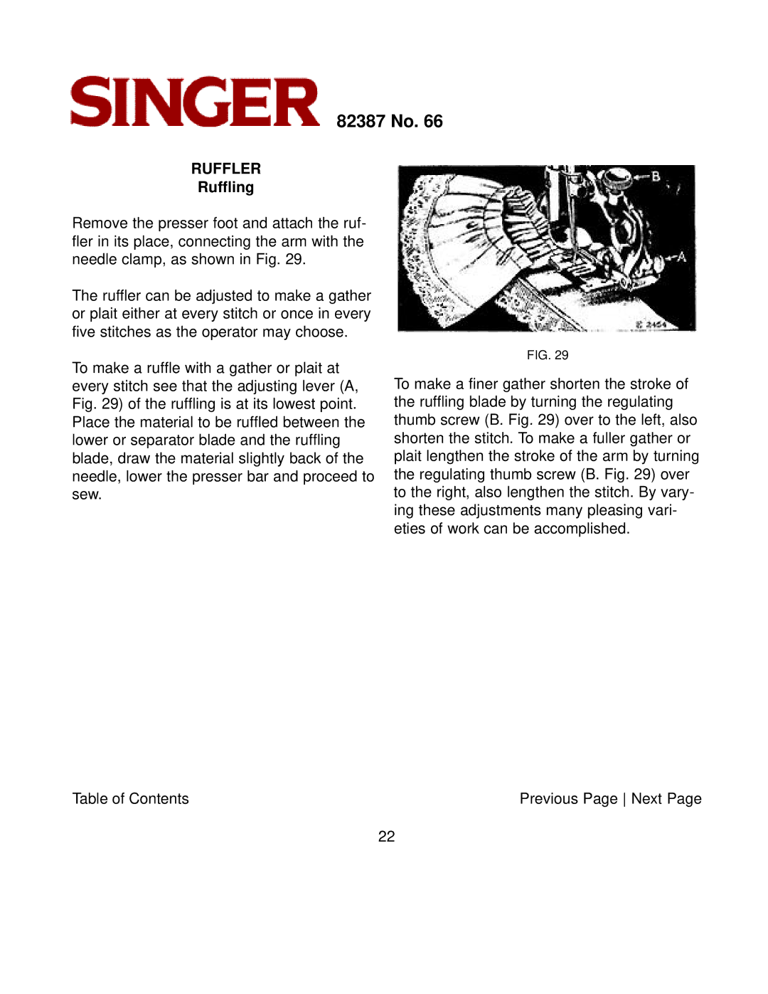 Singer 82387 instruction manual Ruffler, Ruffling 