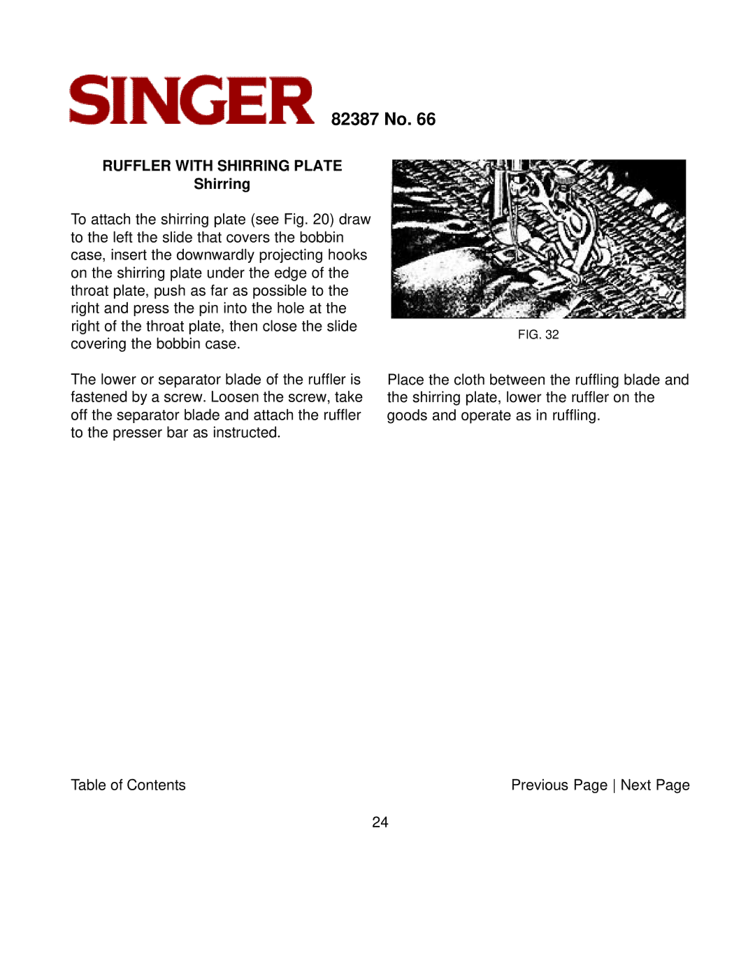 Singer 82387 instruction manual Ruffler with Shirring Plate 