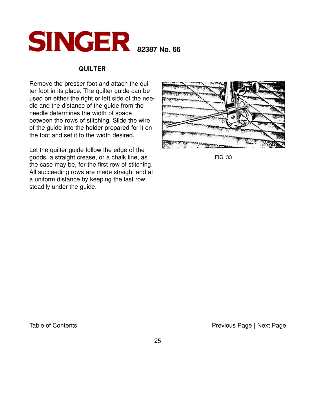 Singer 82387 instruction manual Quilter 