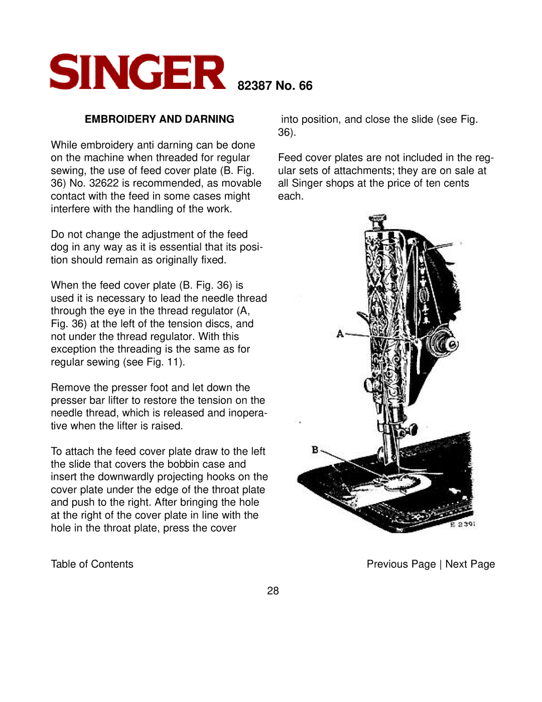 Singer 82387 instruction manual Embroidery and Darning 