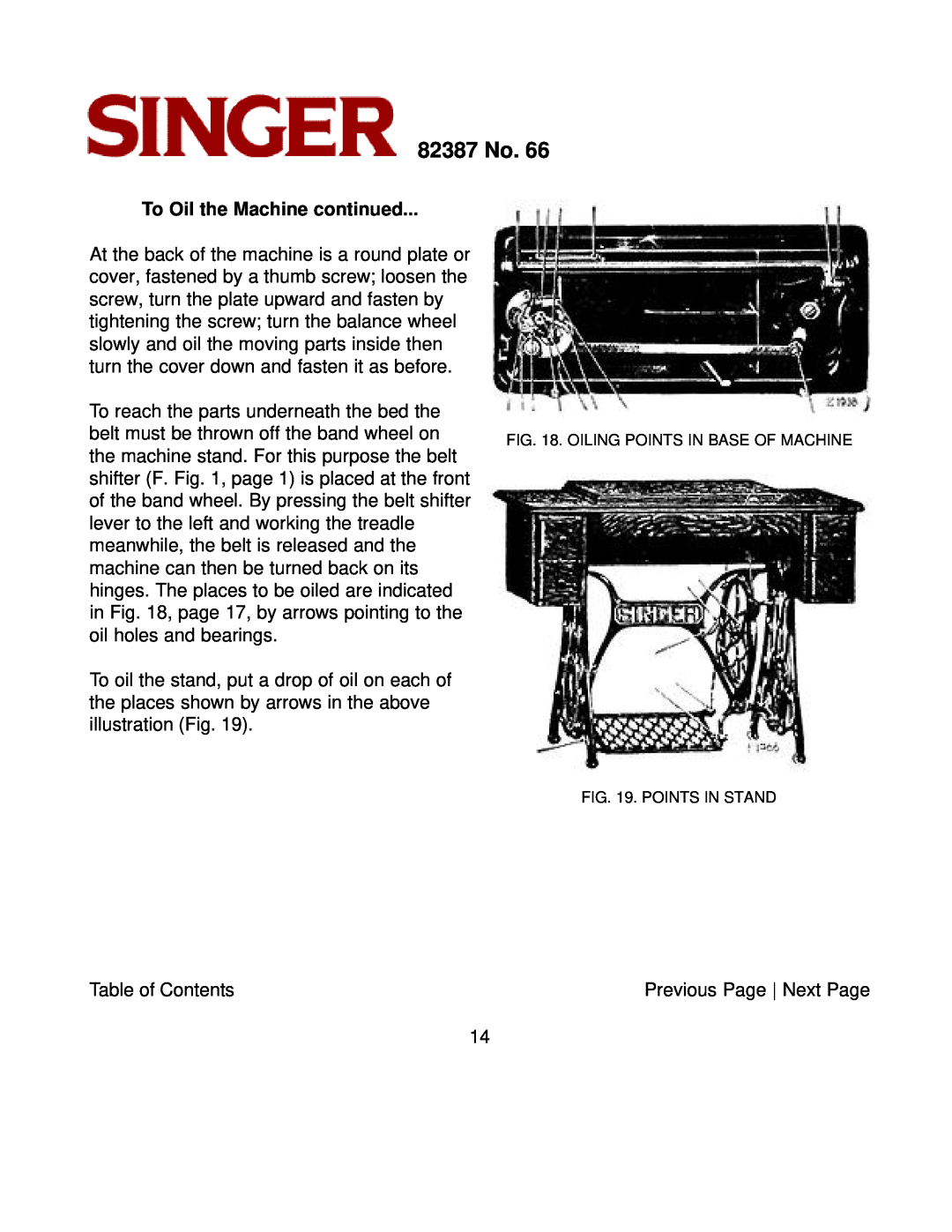 Singer instruction manual To Oil the Machine continued, 82387 No, Points In Stand 
