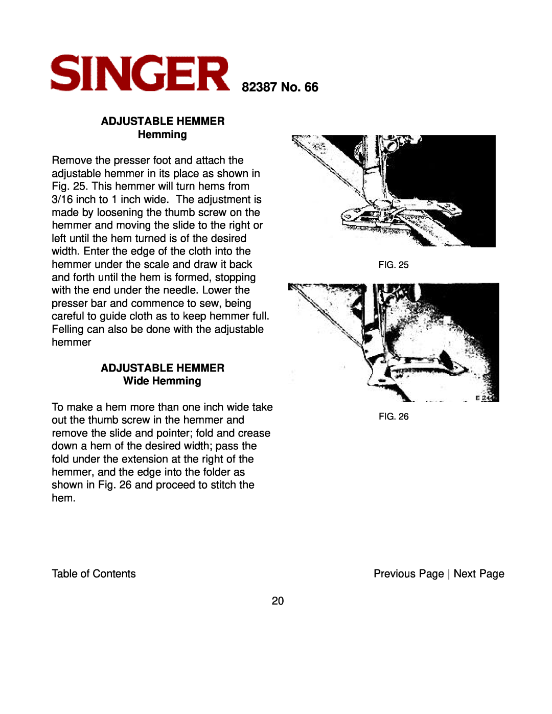 Singer instruction manual ADJUSTABLE HEMMER Hemming, ADJUSTABLE HEMMER Wide Hemming, 82387 No 