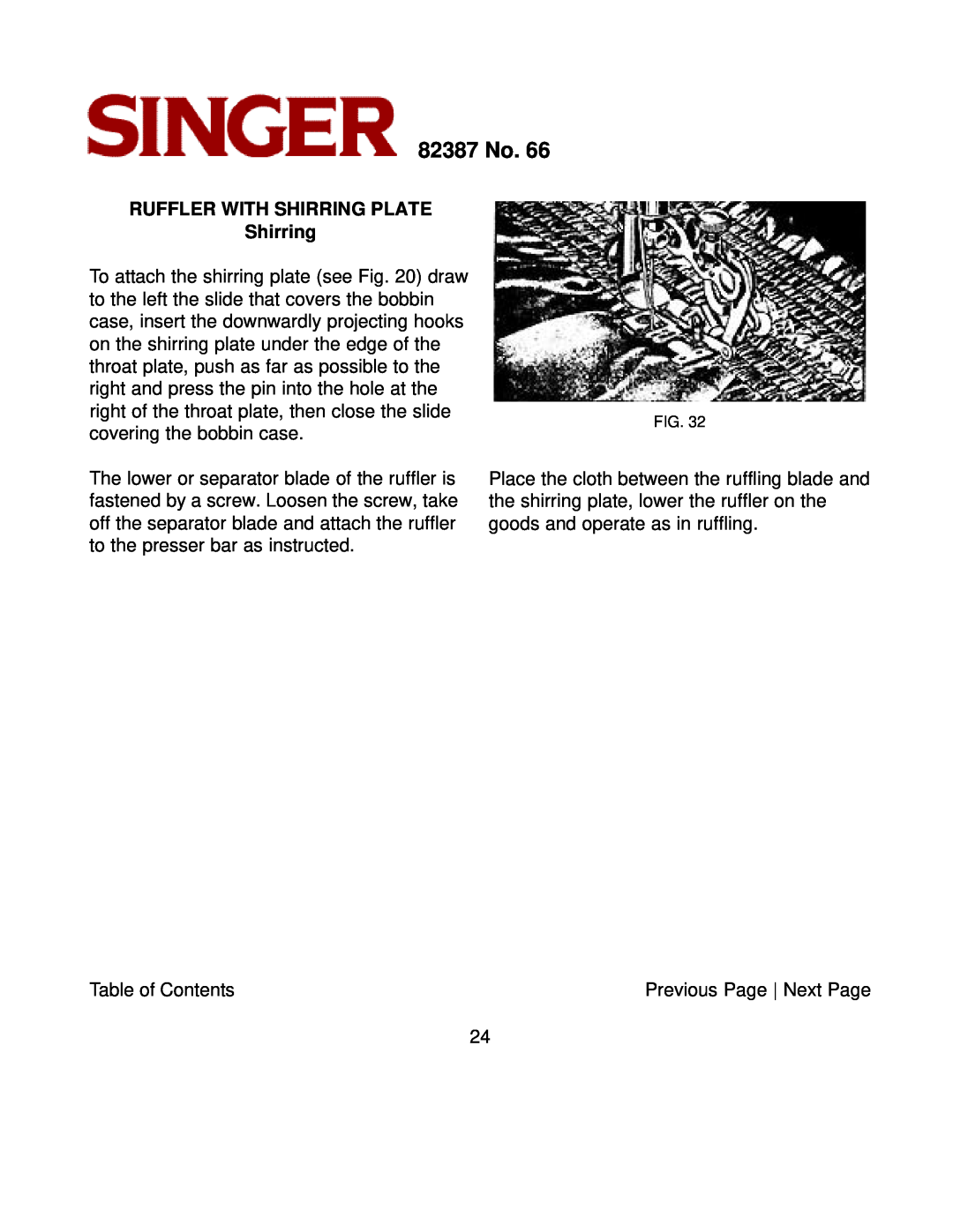 Singer instruction manual RUFFLER WITH SHIRRING PLATE Shirring, 82387 No 