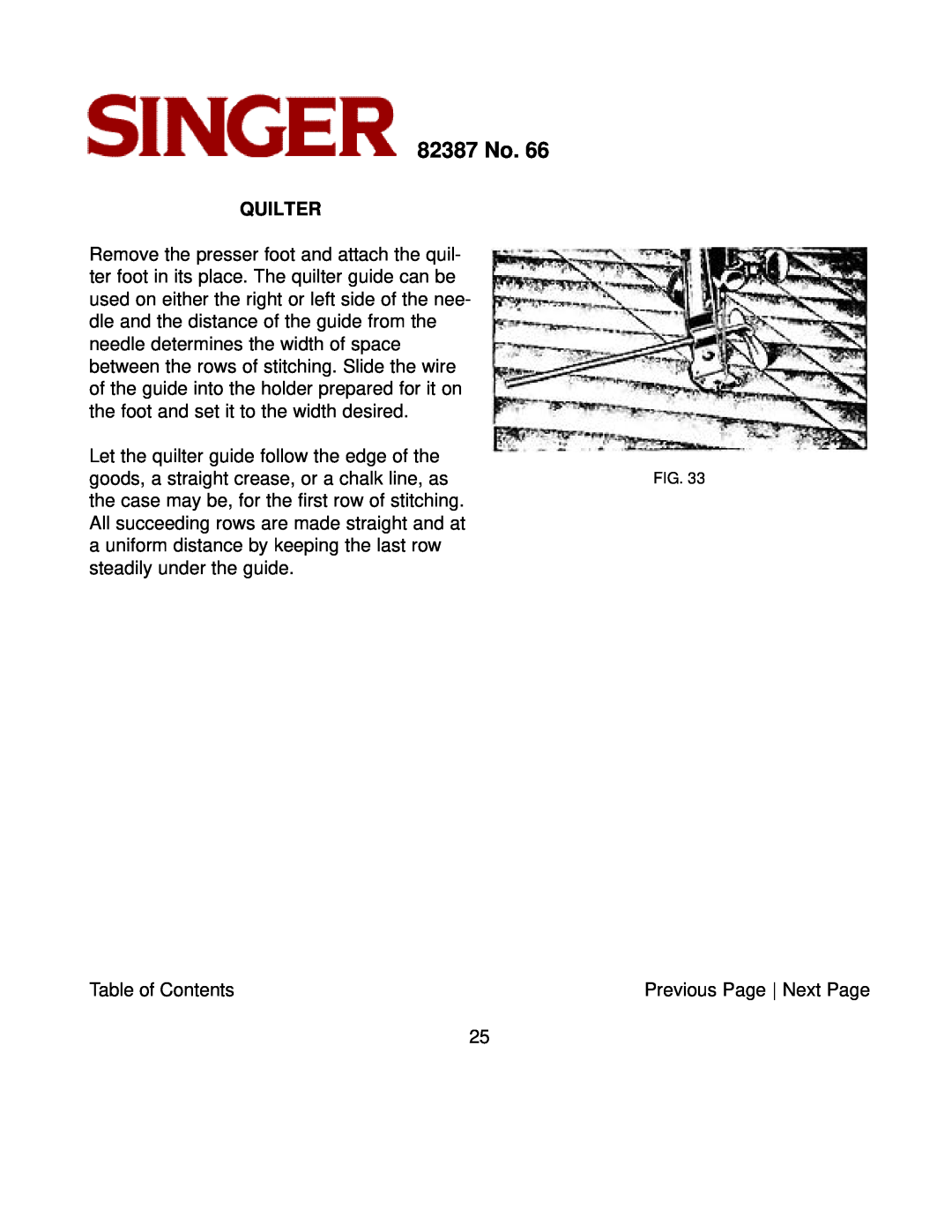 Singer instruction manual Quilter, 82387 No 