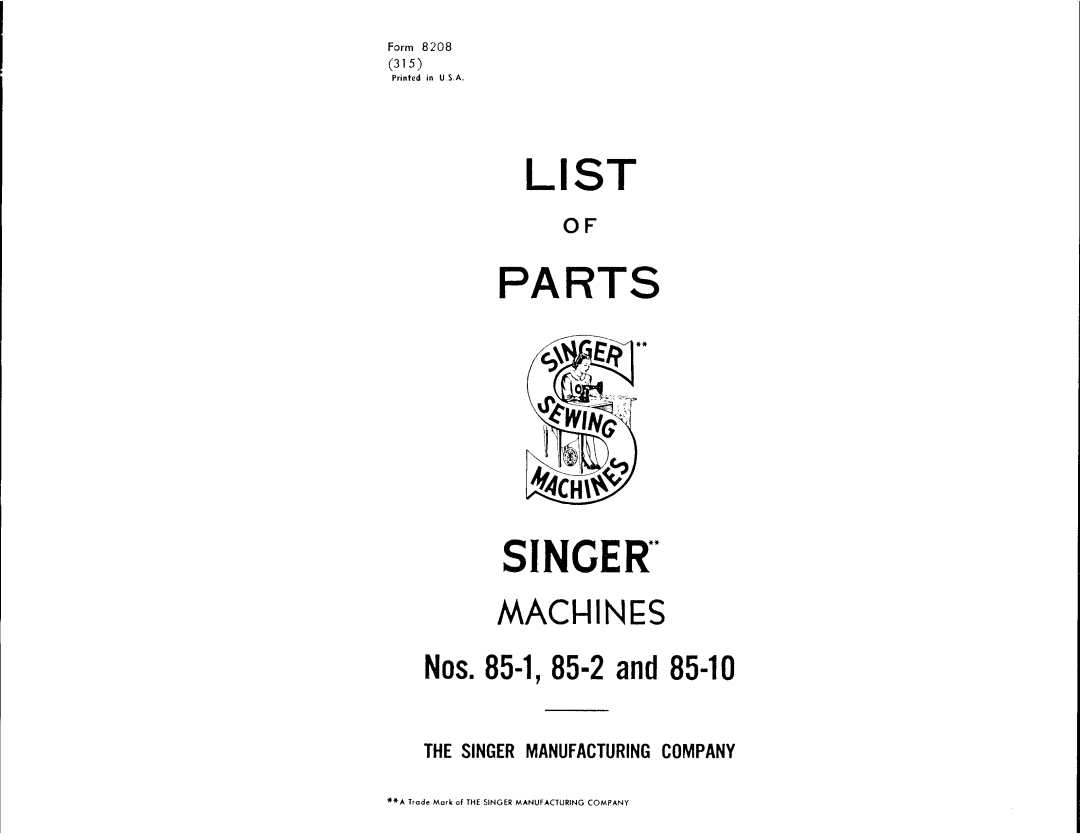 Singer 85-2, 85-10 manual 