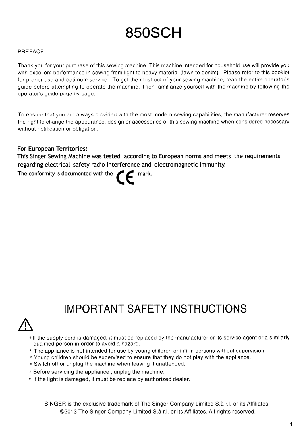 Singer 850CSH instruction manual 