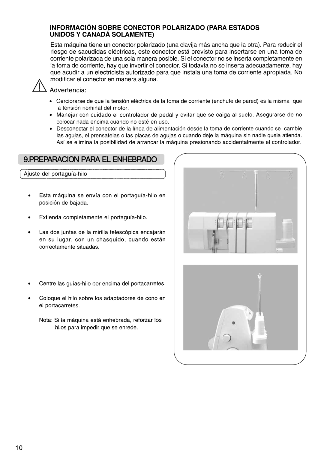 Singer 850CSH instruction manual Preparacion Para EL Enhebrado 