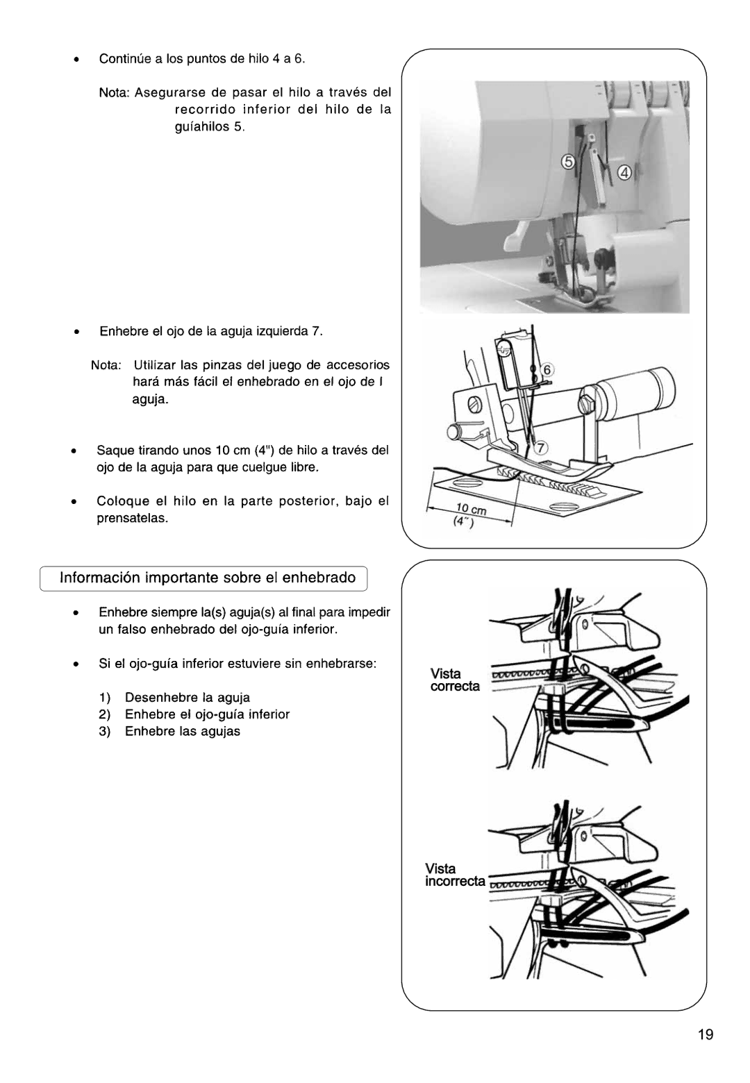 Singer 850CSH instruction manual Vista correcta Vista incorrecta 