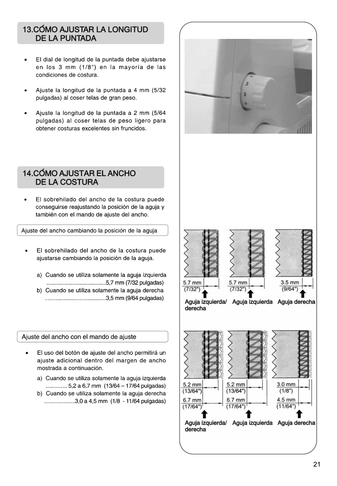 Singer 850CSH instruction manual Aguja izquierda/ Aguja izquierda Aguja derecha derecha 