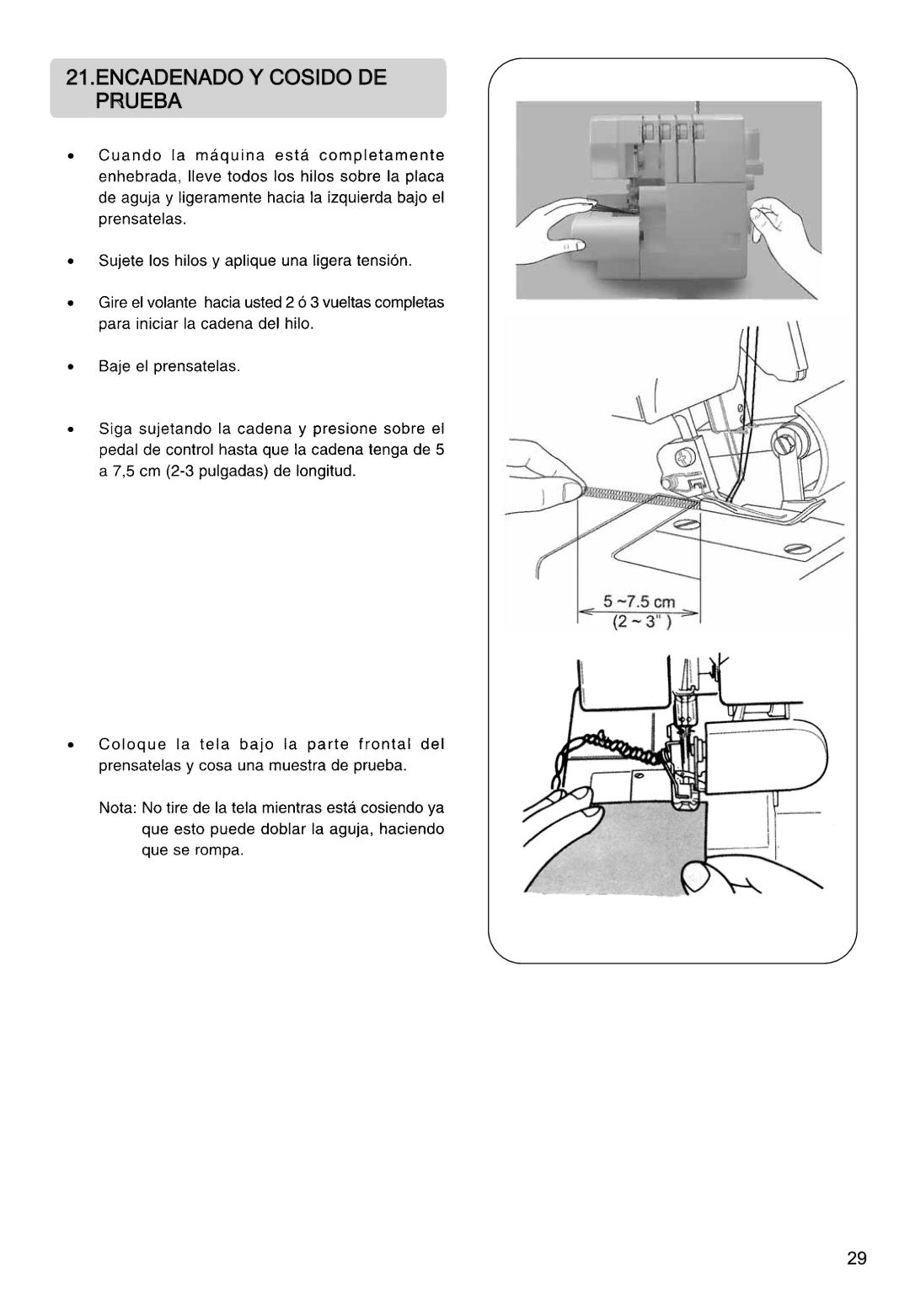 Singer 850CSH instruction manual Encadenado Y Cosido DE Prue BA 